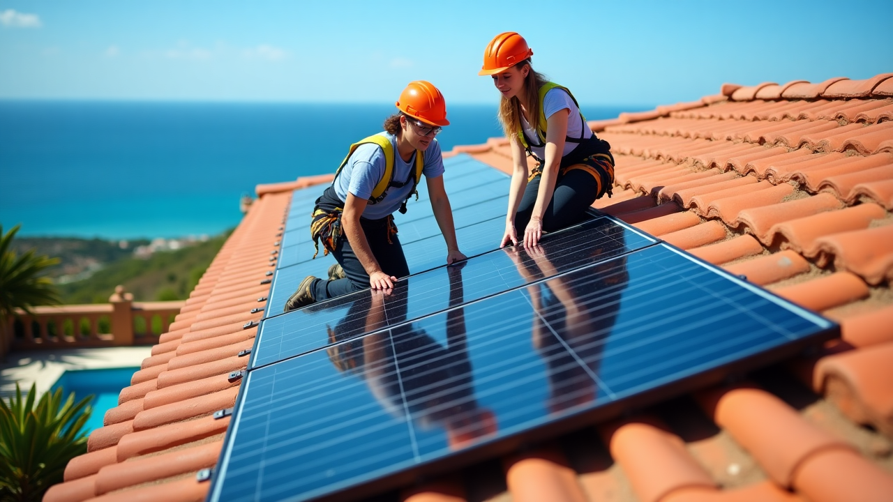 Instalación de paneles solares en tejado residencial